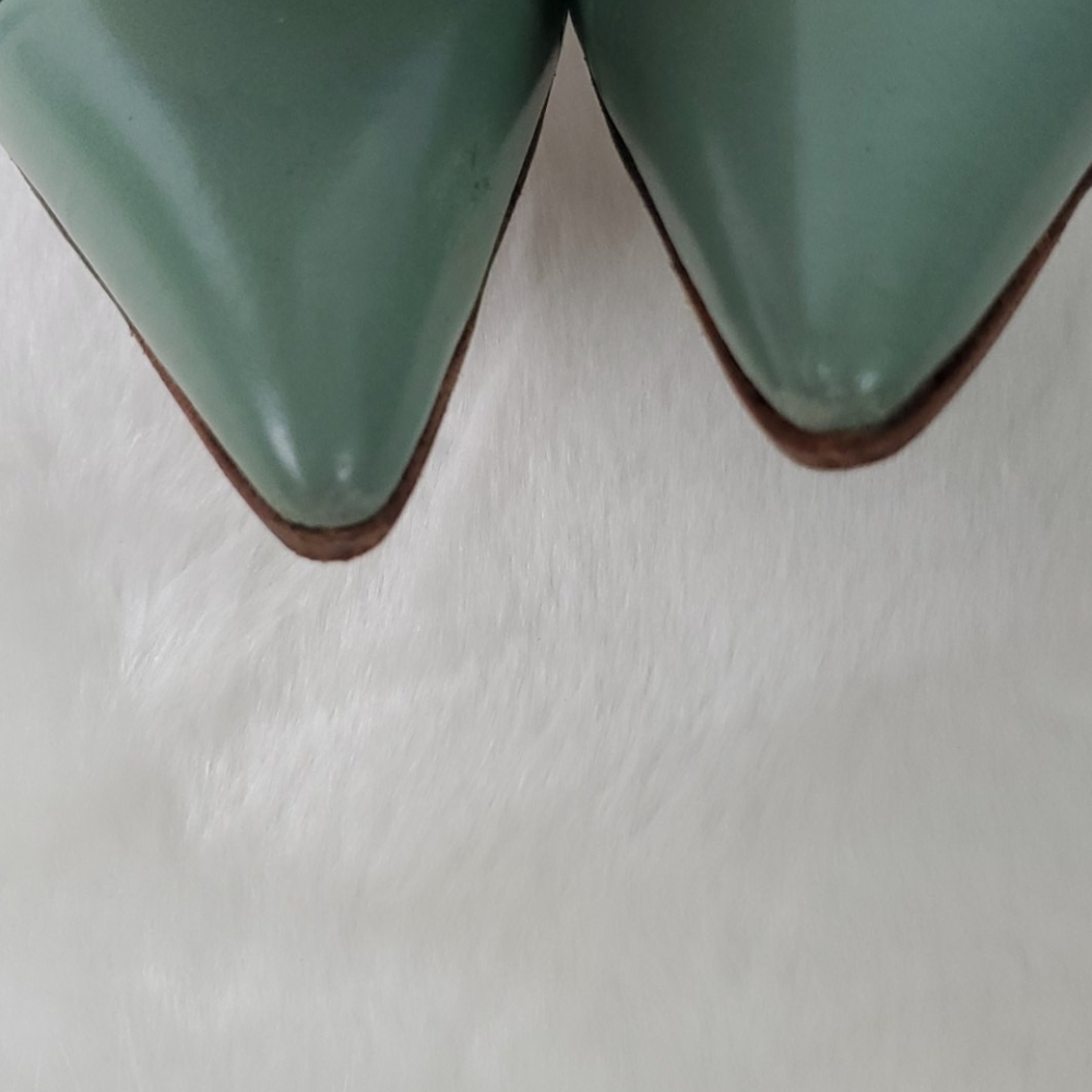 Manolo Blahnik green sling back shoes leather heel size 38 - Picture 3 of 14